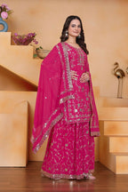 Teeya Creation Pink Color Faux Georgette Embroidery Work Wedding Wear Palazzo Set - Distacart