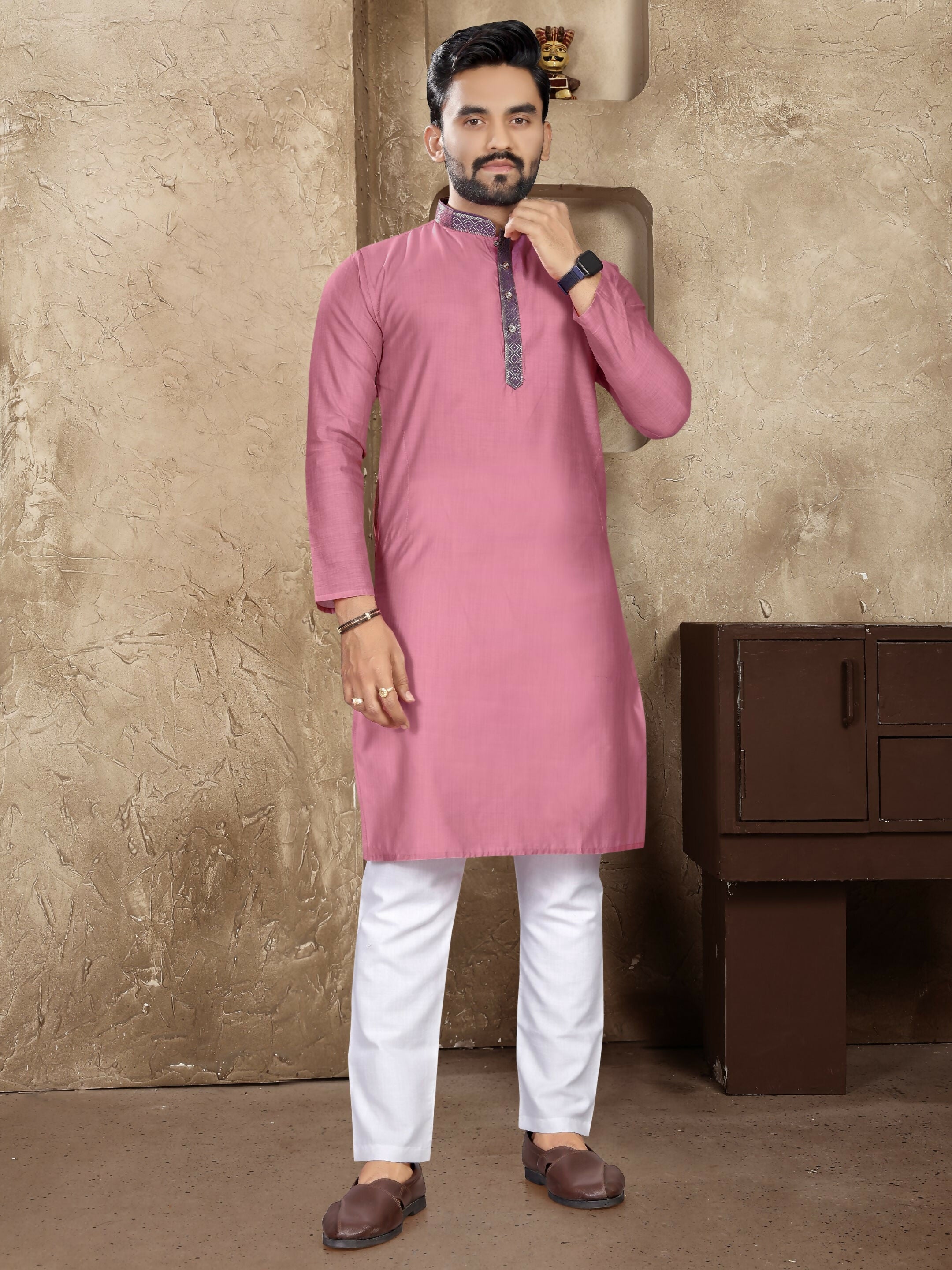 Anaita Pink Linen Silk Straight Kurta