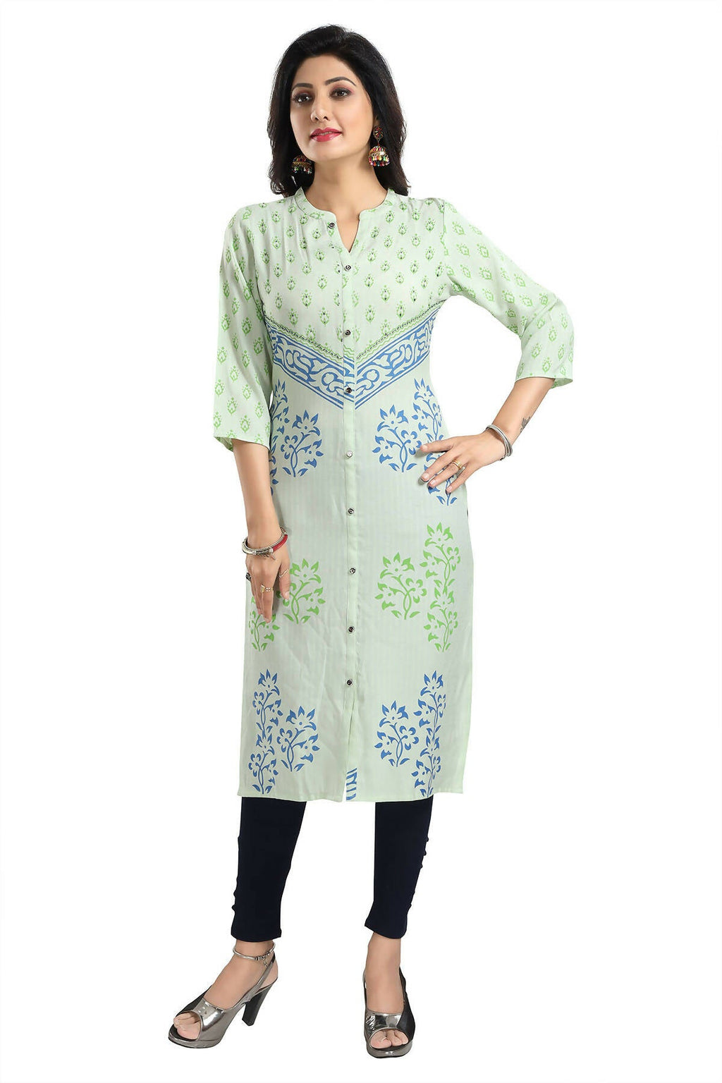 Snehal Creations Green Rayon Textured Print Long Kurta For Women - Distacart