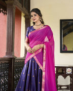 Lorenvalley Navyblue Cotton Silk Weaving Work With Paithani Concept Lehenga Choli