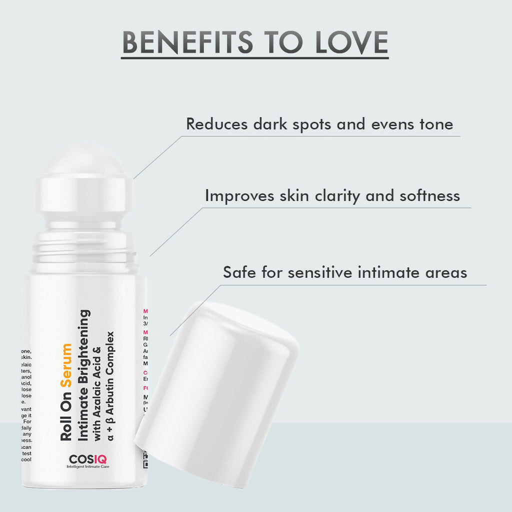 Cos-IQ Intimate Brightening Roll-On Serum, With Azelaic Acid & Alpha + Beta Arbutin Complex - Distacart