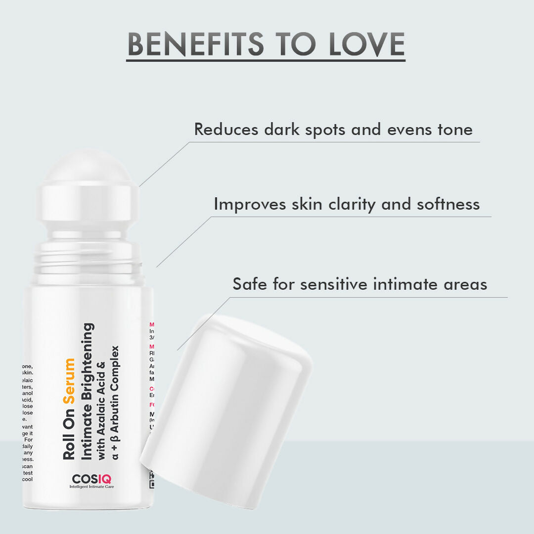 Cos-IQ Intimate Brightening Roll-On Serum, With Azelaic Acid & Alpha + Beta Arbutin Complex - Distacart