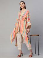 Ahalyaa Women Multi Color Crepe Striped Printed Kaftan Kurta With Trousers - Distacart