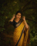 DEIANA'S Beautiful Designer Golden zari Soft Lichi Silk Saree - Yellow