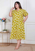 Miravan Plus Size Women'S Yellow Printed Puff Sleeve Floral Maxi Party Dress - Distacart