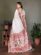 Joban Fashion White Thread Woven Pashmina Sarees