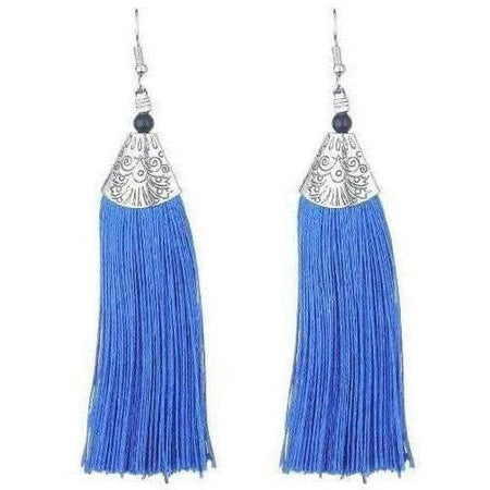 MS Fashion India Muskan Fancy Blue Tassel Long Drop Earrings