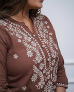 Joban Fashion Brown Rayon Embroidery Sequence Work Readymade Kurta Set - Distacart