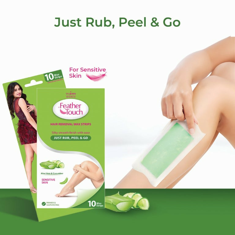 VI-JOHN Feather Touch Cucumber & Alevera Hair Removal Wax Strips for Dry Skin Praraben & Sulphate Free - Distacart