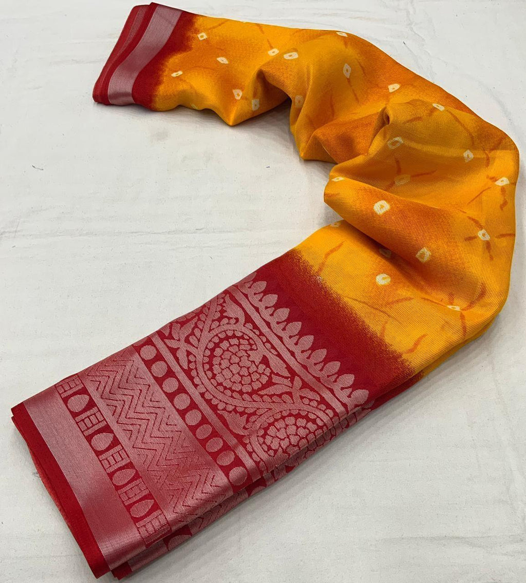Orange Jute Silk Ethnic Motifs Saree with Unstitched Blouse - A2M - Distacart