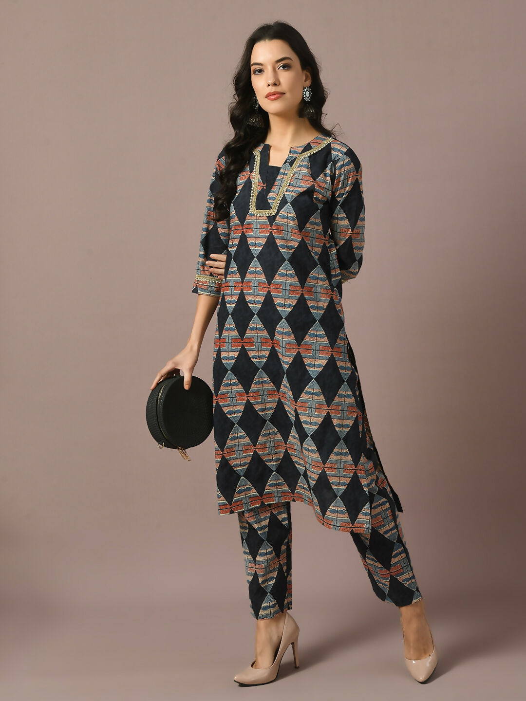 Myshka Women's Multi Printed Cotton Straight Party Kurta Set