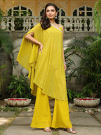 Janasya Yellow Georgette Solid Top Bottom Cape