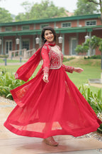 Joban Fashion Red Georgette Sequence Embroidery Work Kurta Set - Distacart