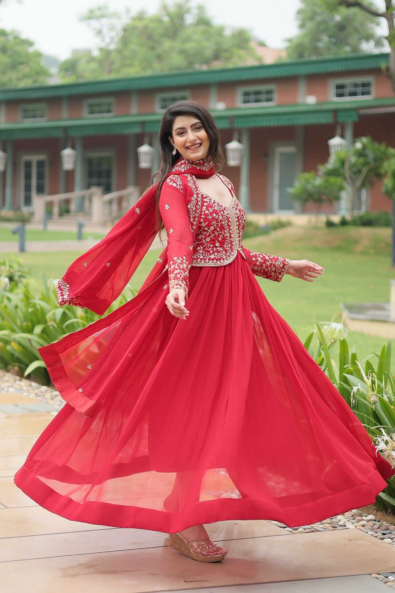 Joban Fashion Red Georgette Sequence Embroidery Work Kurta Set - Distacart