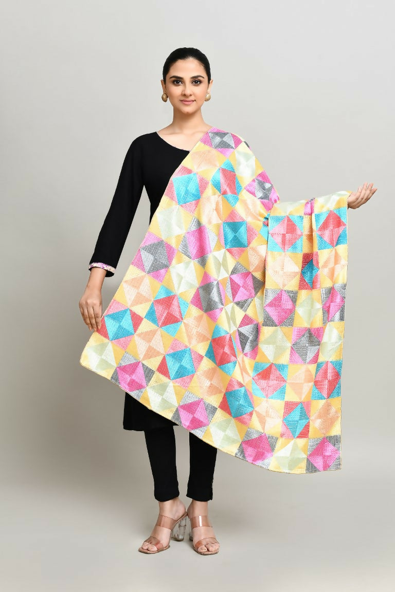 Joban Fashion Multi Color Cotton Embroidery Work Phulkari Dupatta