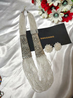 Inhanns Saree Shobha Statement Necklace & Earring Set - White Necklace With Earrings