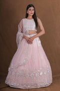Pink Zari Foil Mirror Embroidery Work Lehenga Choli With Dupatta - Jihu Culture