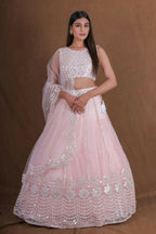 Pink Zari Foil Mirror Embroidery Work Lehenga Choli With Dupatta - Jihu Culture