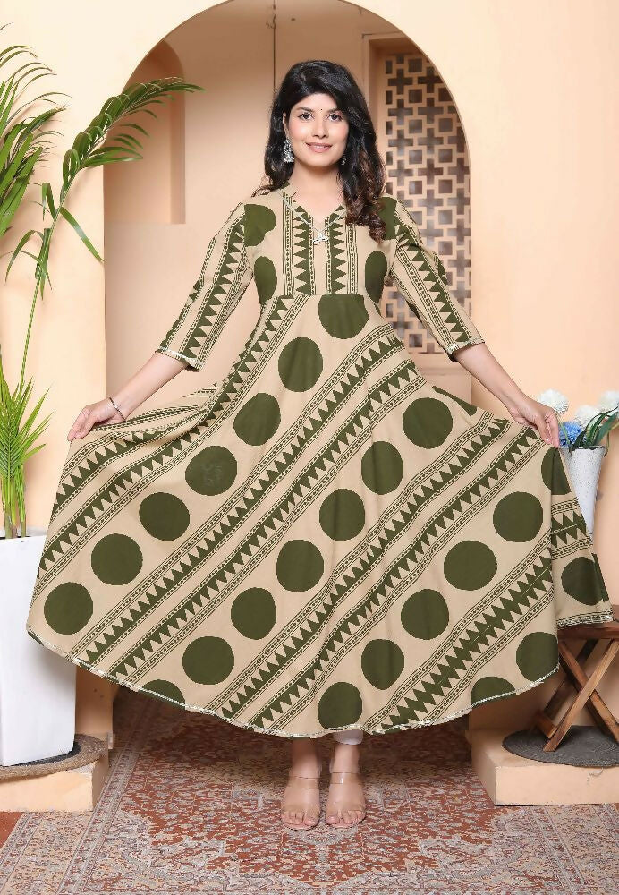 Miravan Womens Green Cotton Anarkali Kurta - Distacart