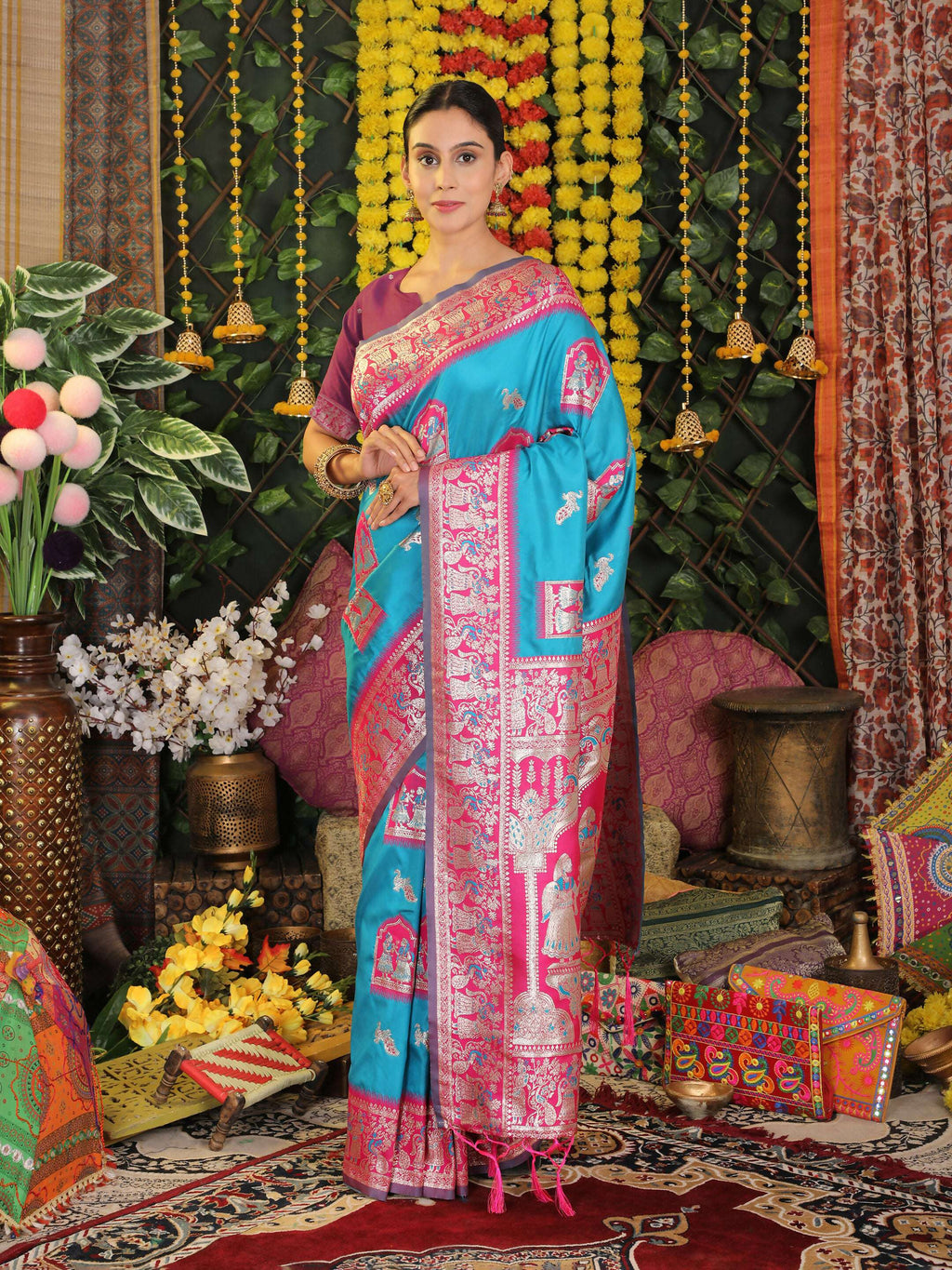 Shree Shyam Fashion Silk Sky Blue Saree - Distacart