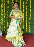 Jyoti Fashion Women's Green Soft Handloom Silk Zari Woven Saree with Blouse