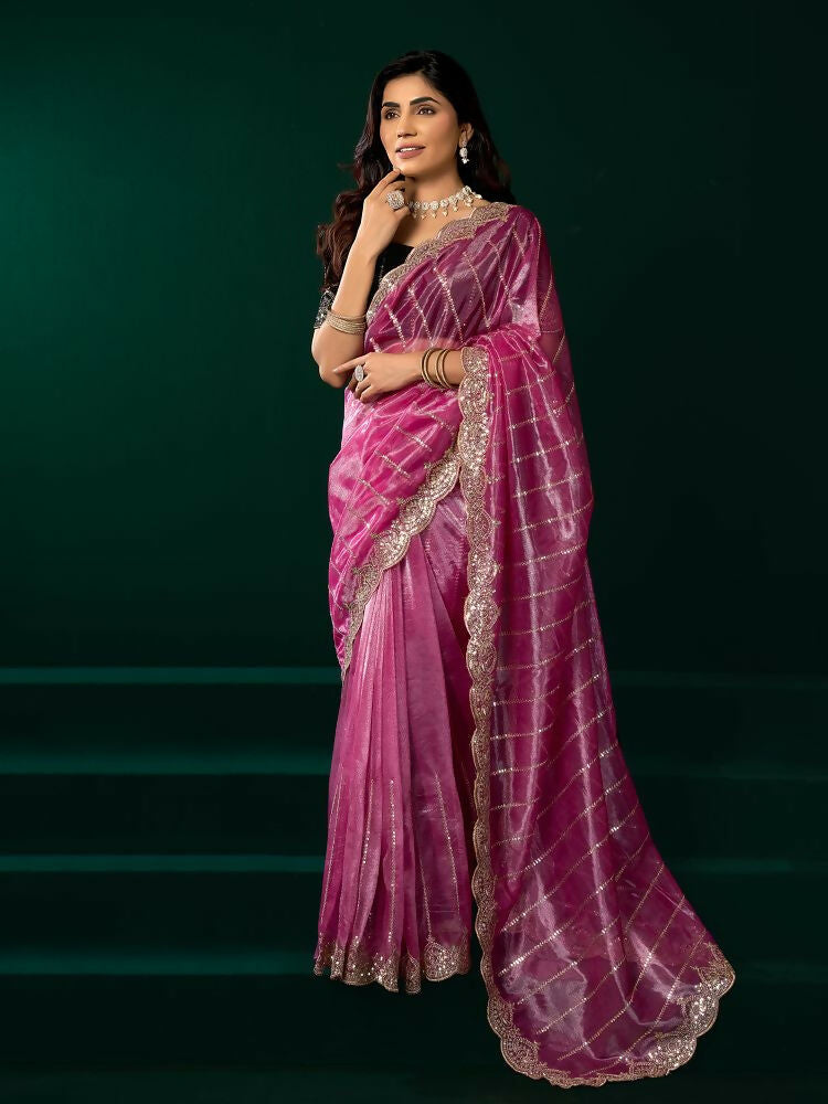 Joban Fashion Pink Net Party Wear Sarees - Distacart