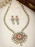 NVR Women's Red & Gold Kundan Studded Handcrafted Jewellery Set