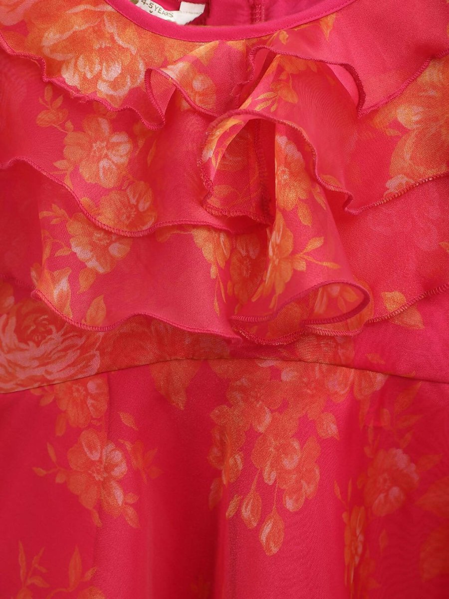Ahalyaa Pink Organza Digital Print Kids Dress Kurta For Girls