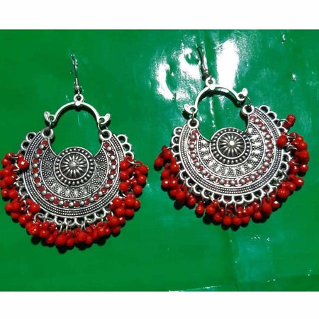 MS Fashion India Fancy Red Pearls Chandbali Earrings