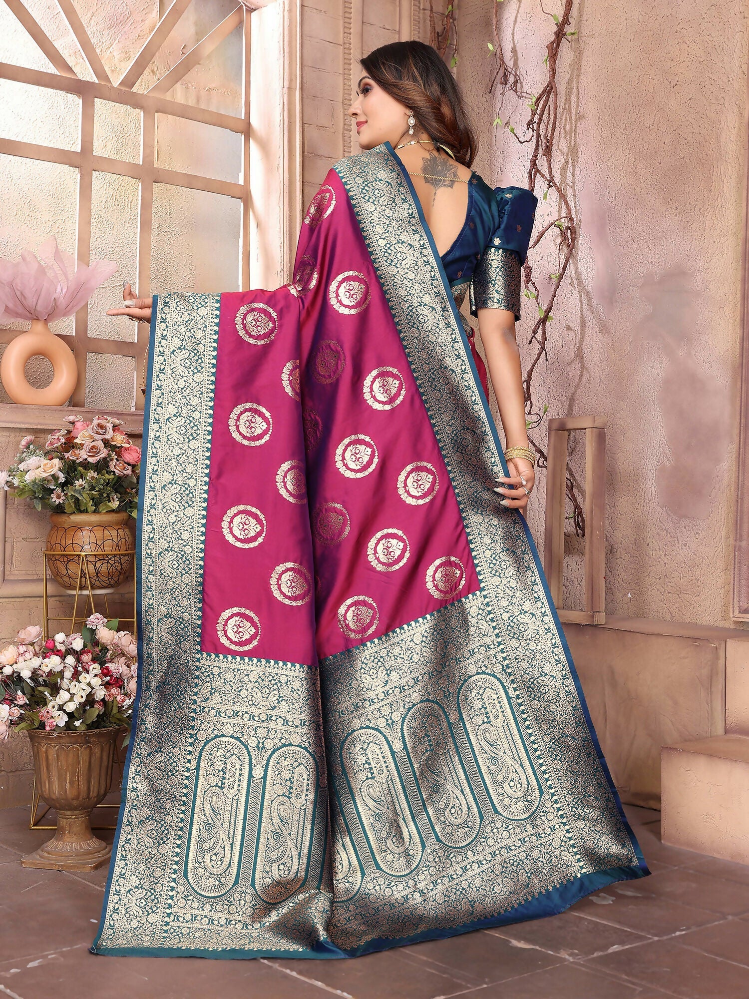 Joban Fashion Magenta Banarasi Soft Silk Woven Saree - Distacart