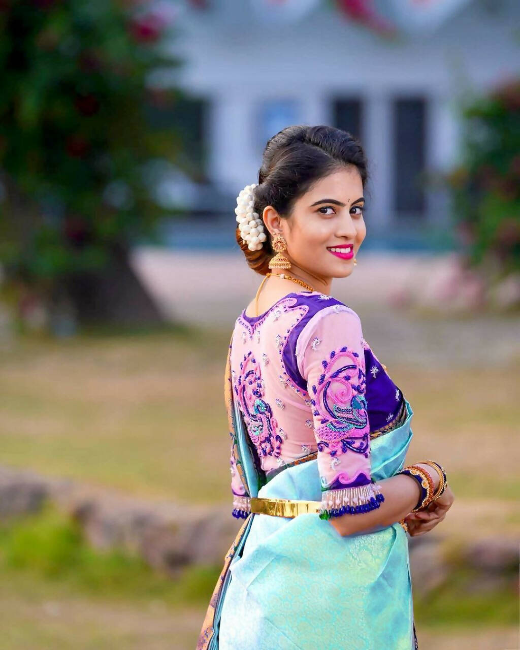 DEIANA'S Beautiful Designer Golden zari Soft Lichi Silk Saree - Sky