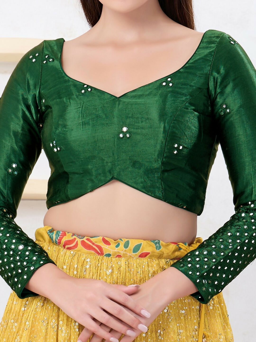 Joban Fashion Bottle-Green Gajji Silk Elbow Sleeveless Back Open Blouse