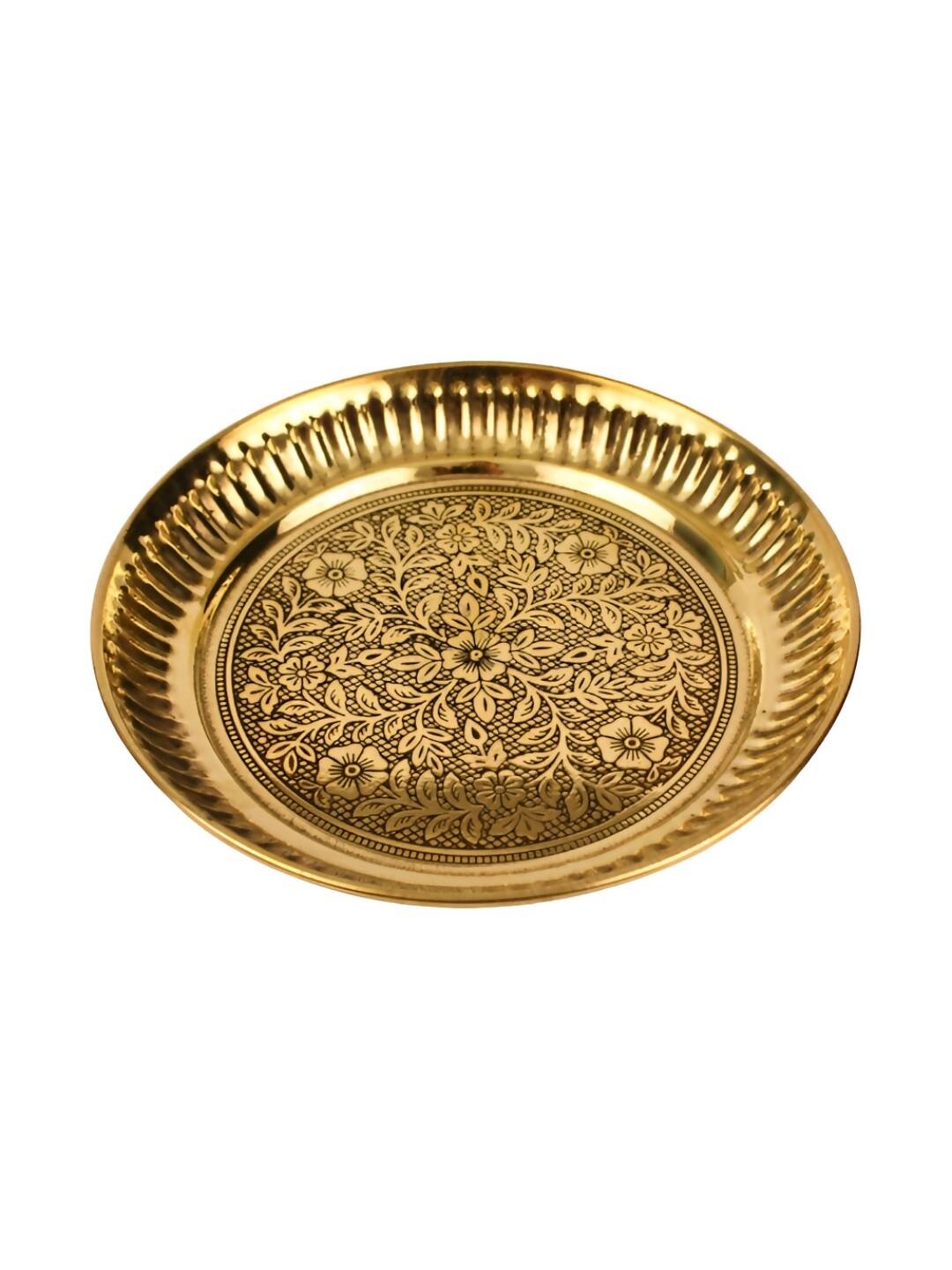 Spillbox Gold-Toned Brass Textured Thali Pooja Essential