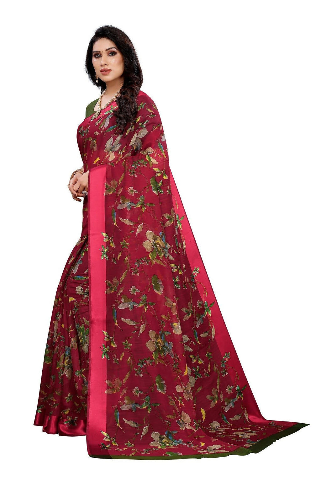 Vamika Red Linen Satin Patta Saree (MANSI RED) - Distacart