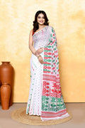 Piyari Fashion Women's White Embellished Cotton Blend Jamdani Saree - Distacart