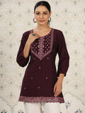 Magenta Chinon Embroidered Straight Top - Zeny