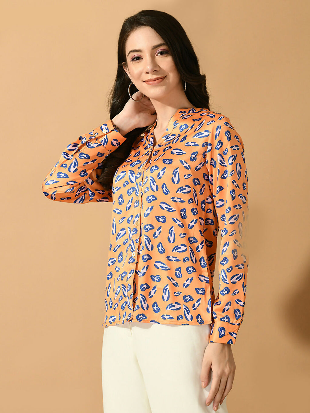 Myshka Women's Multi Satin Printed Smart Shirt