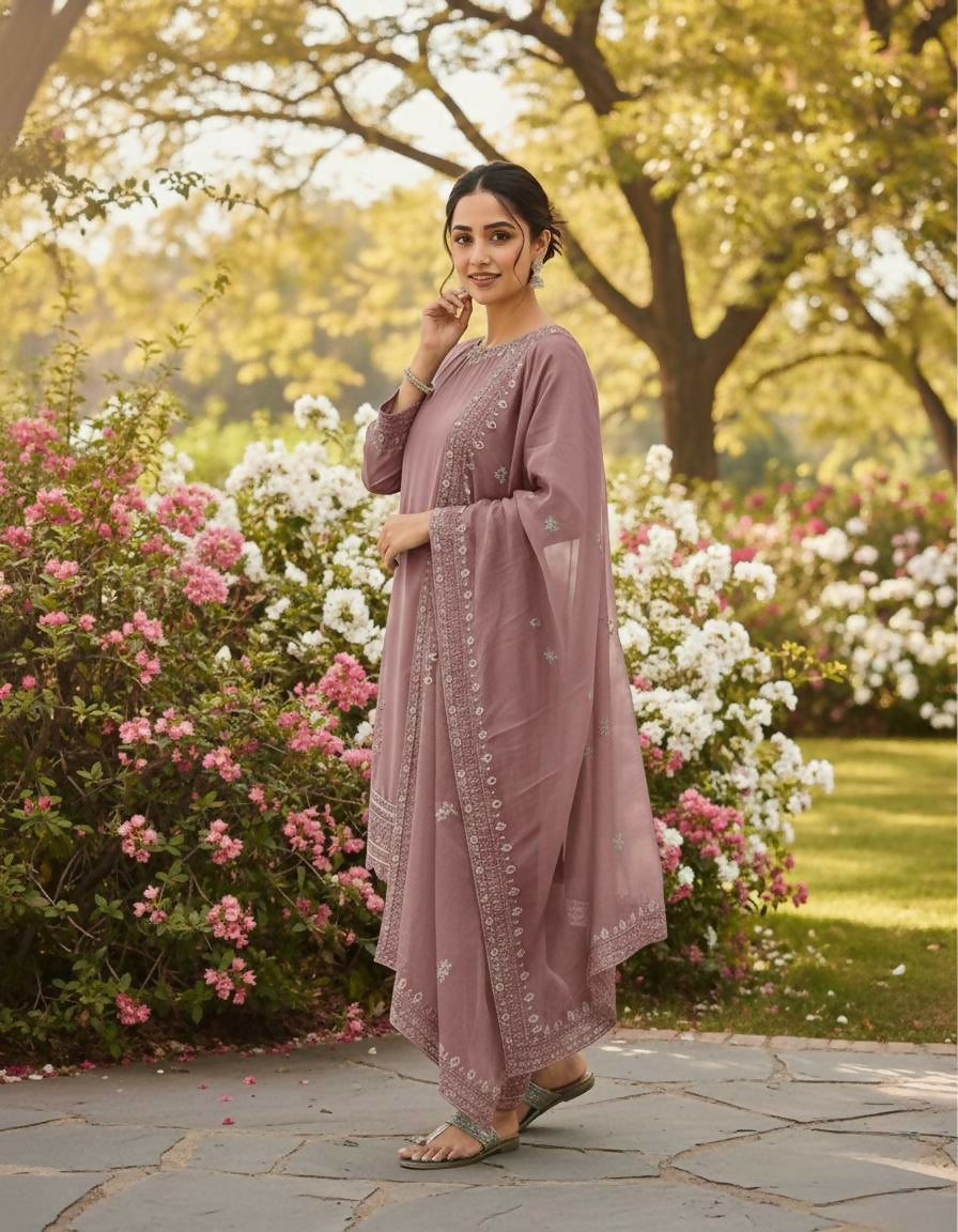 Teeya Creation Peach Color Natural Creap Silk Designer Fancy Party Wear Salwar Suit - Distacart