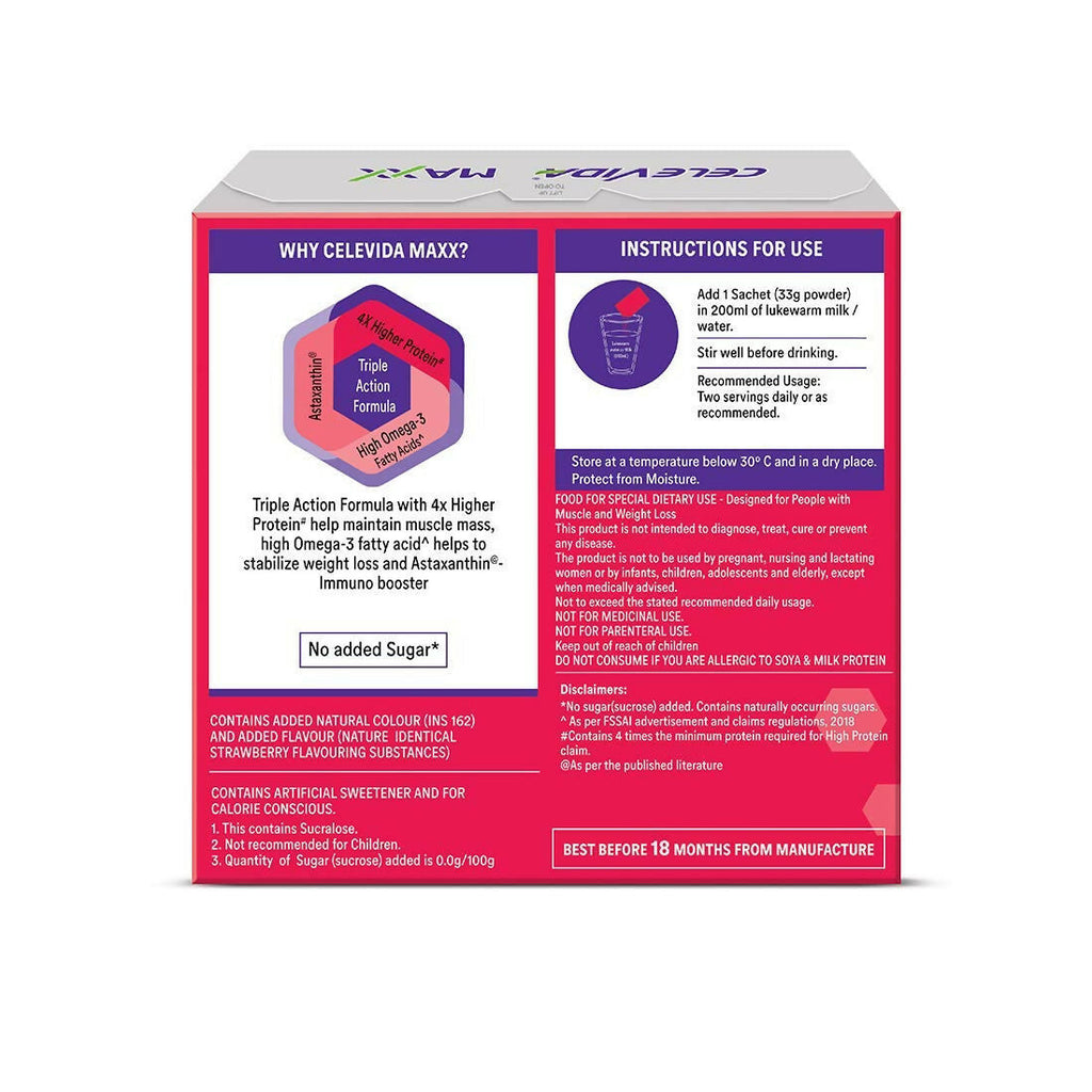 Celevida Maxx Nutrition Powder Sachets - Strawberry Flavor - Distacart