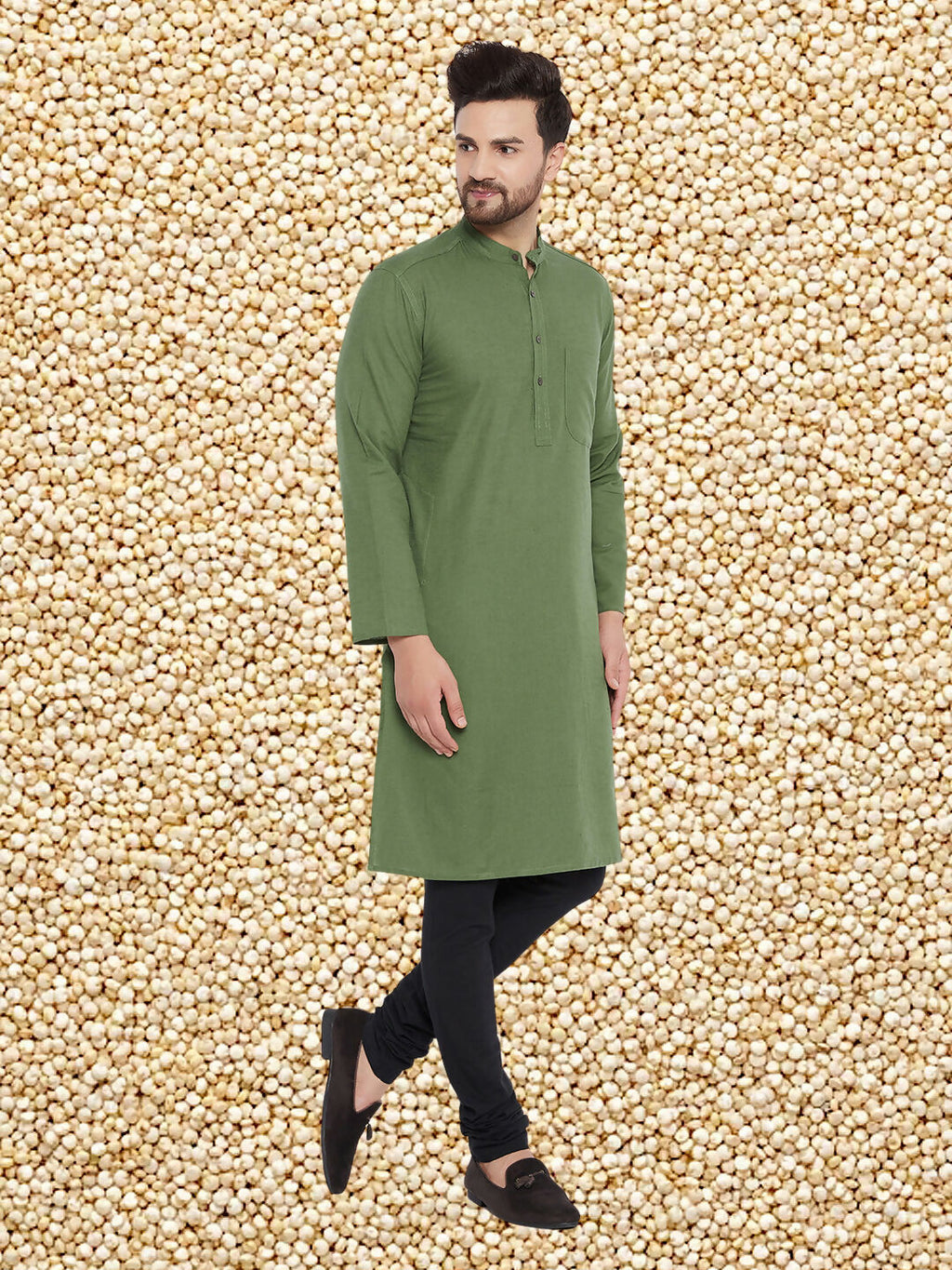 Even Apparels Men's Solid Green Linen Kurta