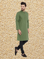 Even Apparels Men's Solid Green Linen Kurta