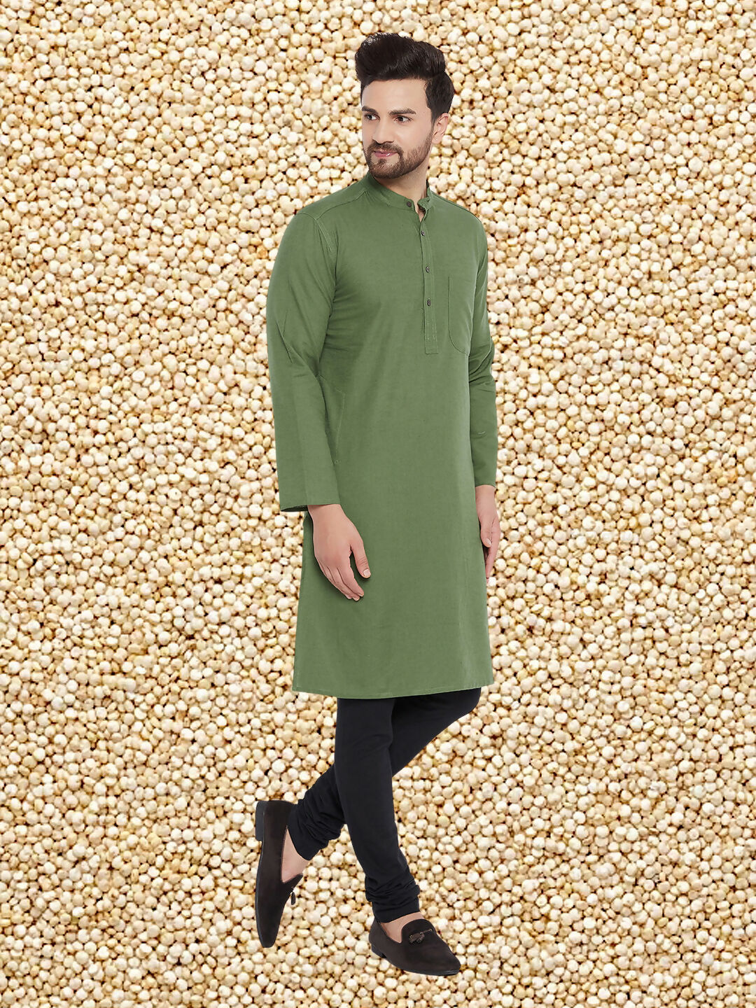 Even Apparels Men's Solid Green Linen Kurta