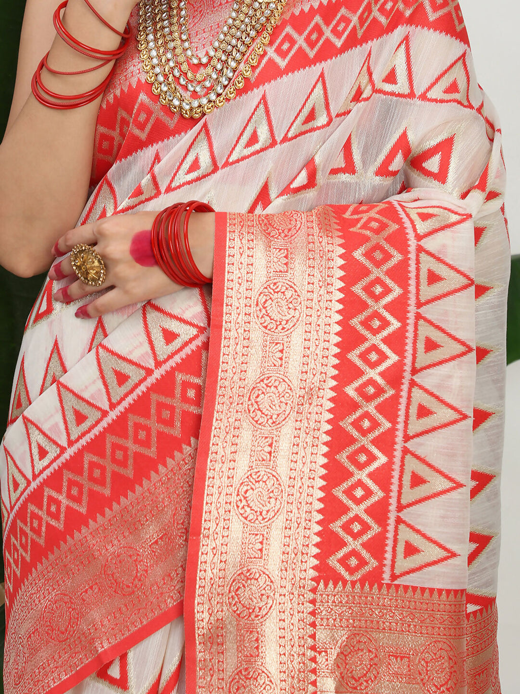 Shree Shyam Fashion Linen Cotton Red & White Saree - Distacart