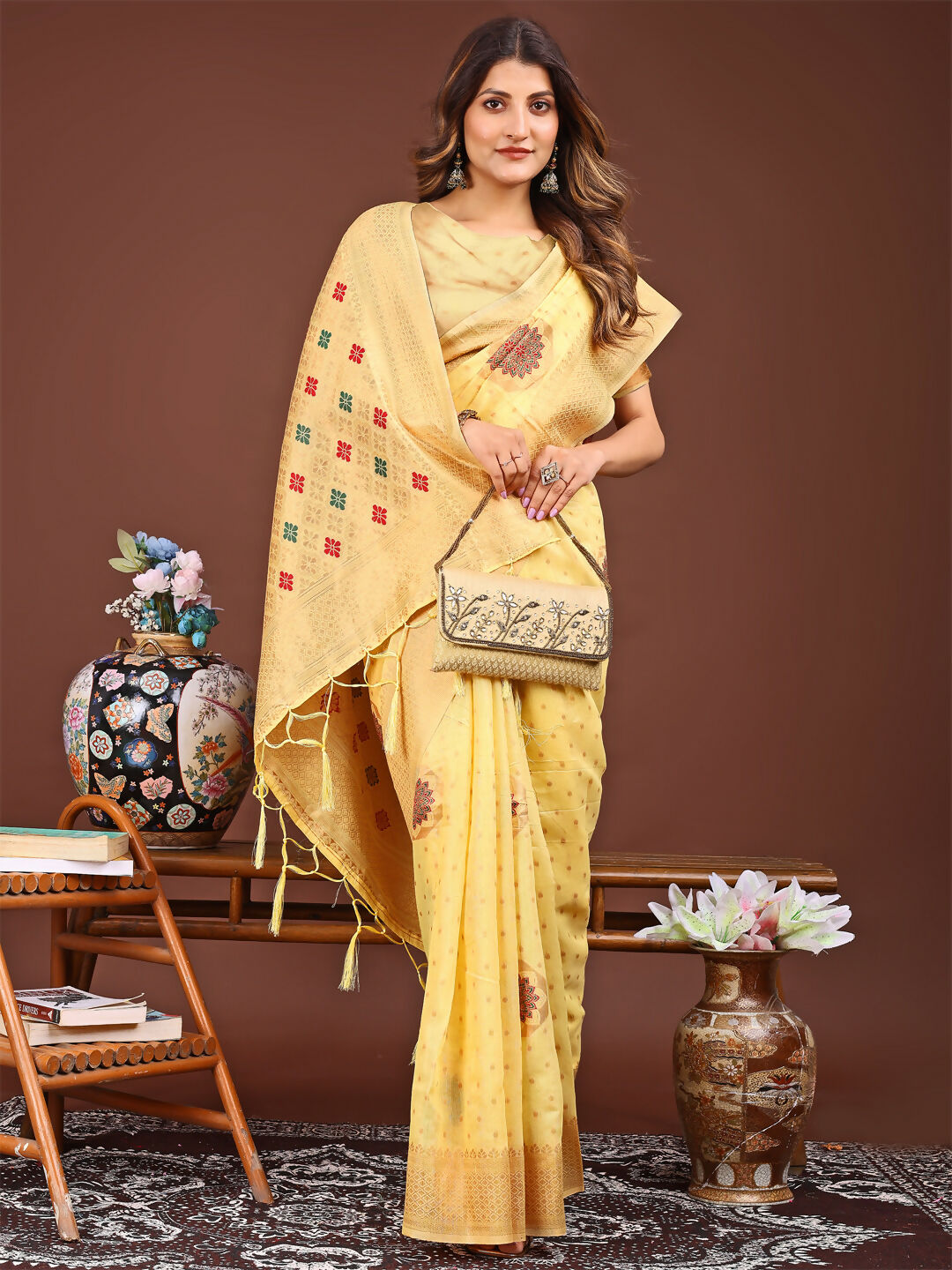Shree Shyam Fashion Neerja Yellow Linen Cotton Saree