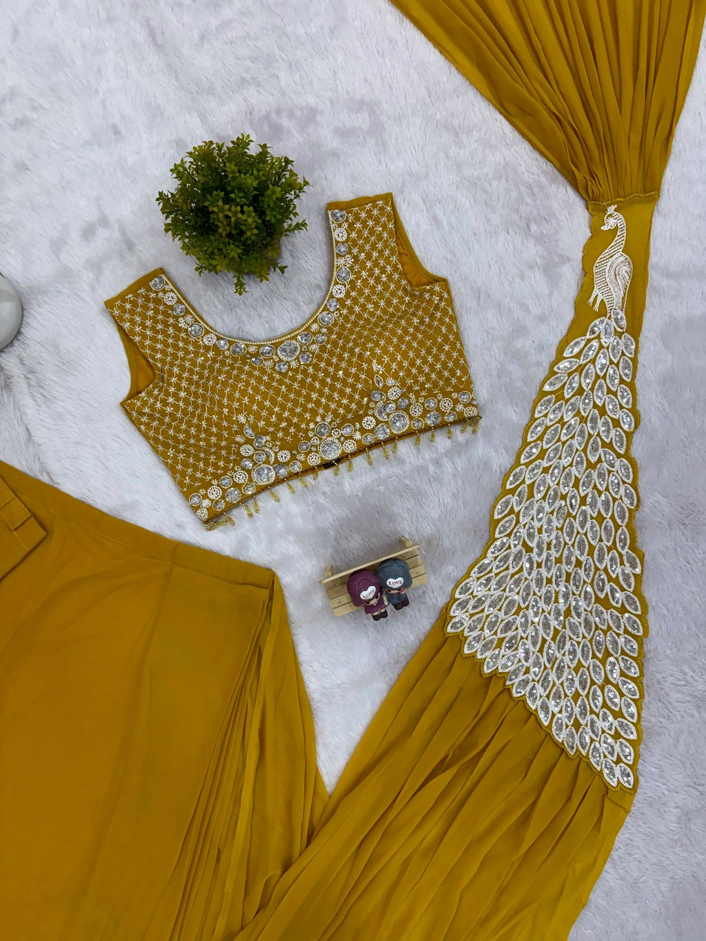 Teeya Creation Yellow Color Faux Georgette Embroidery Work Party Wear Ready To Wear Saree - Distacart