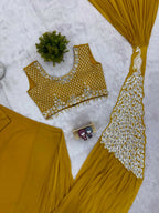 Teeya Creation Yellow Color Faux Georgette Embroidery Work Party Wear Ready To Wear Saree - Distacart