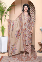Miravan Womens Multicolor Floral Printed Pure Cotton Kurta And Palazzo With Dupatta Set - Distacart
