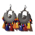 Heavy Design Silver Toned Chandbali Silk Threads And Beads Multi Colors Earrings