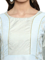 Ahalyaa Women Blue & Silver-Coloured Yoke Design A-Line Kurta - Distacart