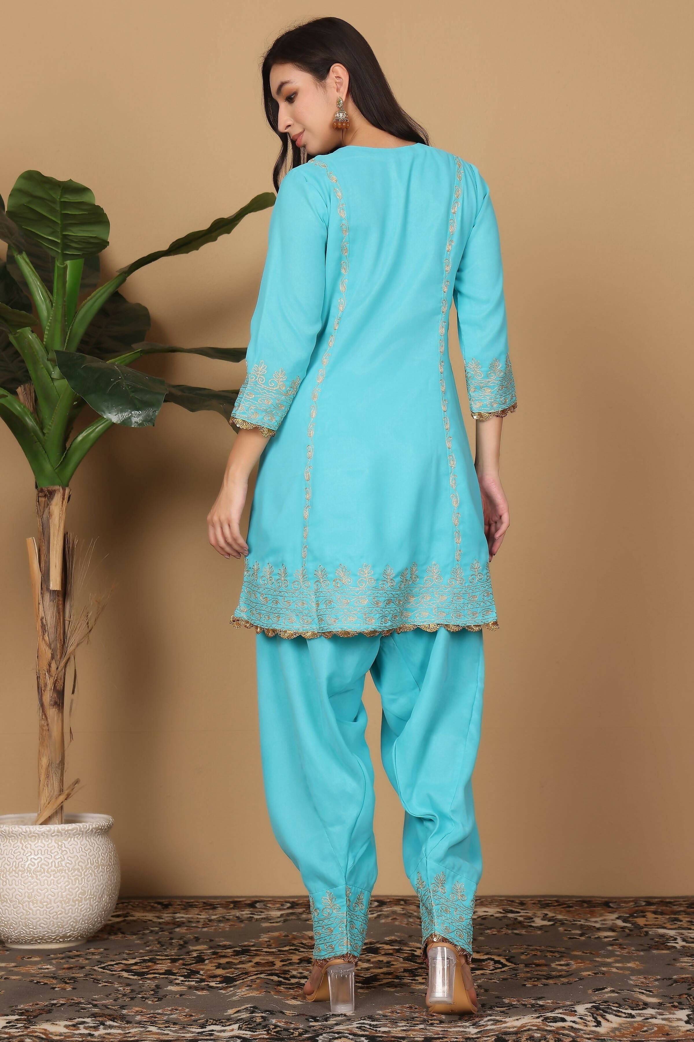 Joban Fashion Turquoise Georgette Kurta Set - Distacart